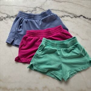 Girls XS (4-5) Set of 3 athletic shorts in pink, blue, and green